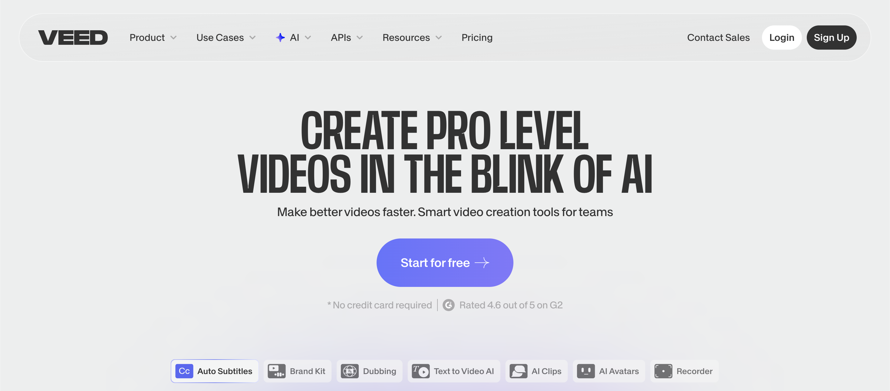A screenshot of the Homepage of VEED.io