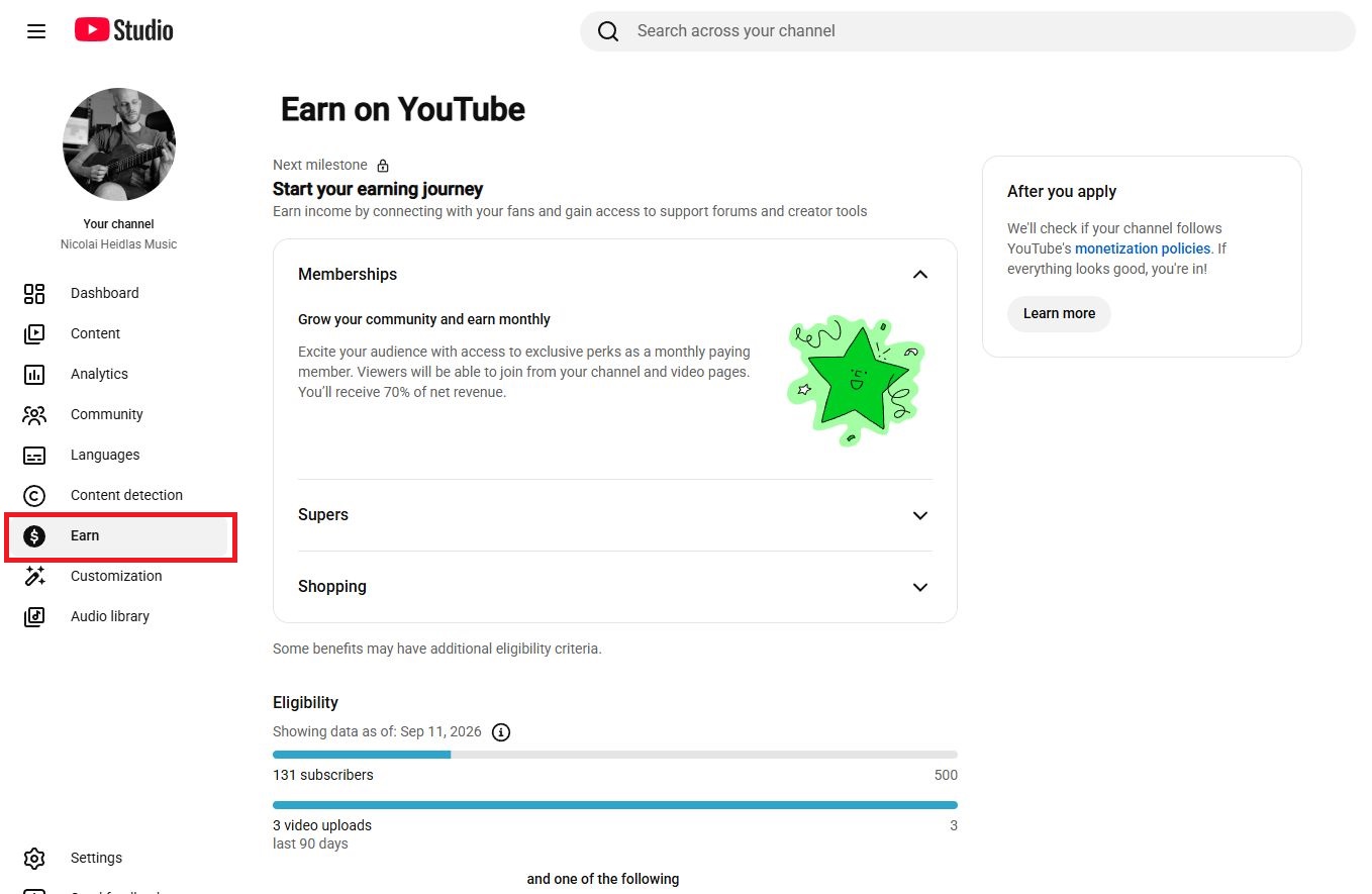 Ein Screenshot des Einnahmen-Bildschirms in YouTube Studio.