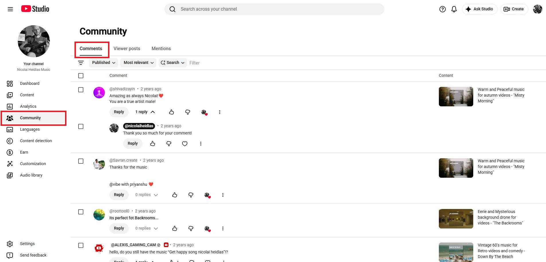 Ein Screenshot, der das Dashboard des Community-Tabs in YouTube Studio zeigt.