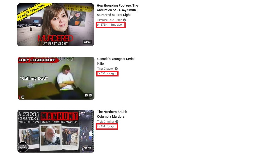 A screenshot showing videos on YouTube with high view counts.