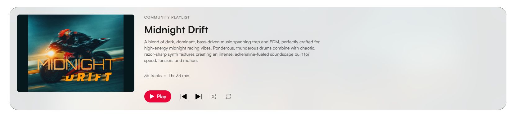Screenshot of the playlist “Midnight Drift” - Perfect for action & racing gaming streams.