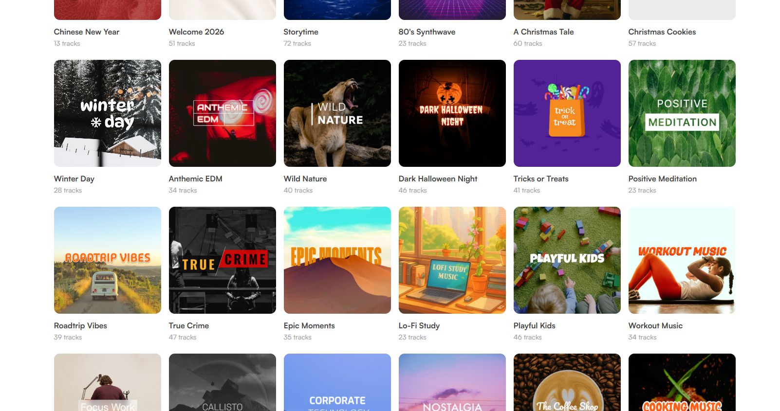 A screenshot showing music playlists on HookSounds.